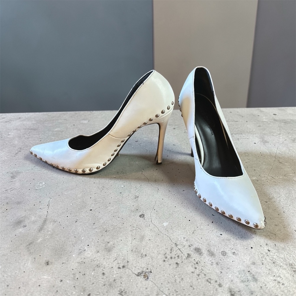 Wild Diva White Pointed Toe Studded Stiletto Heels